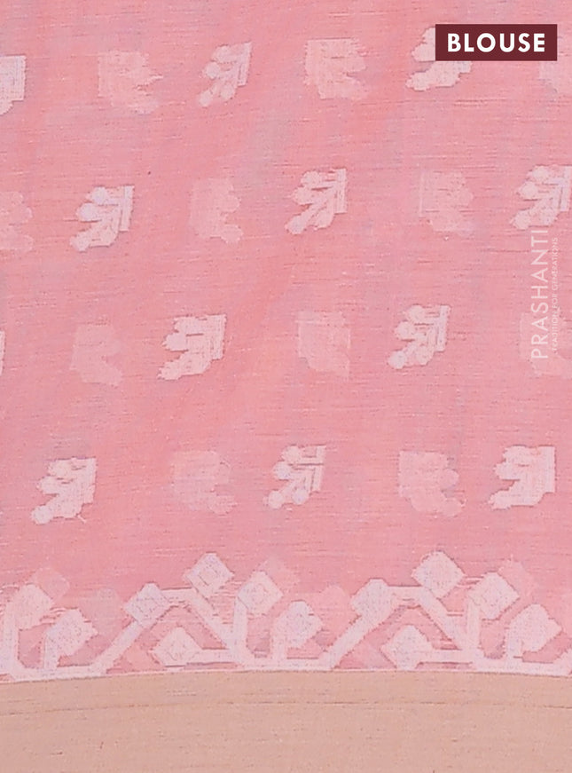 Khadi cotton saree peach shade and sandal with allover thread woven buttas and thread woven border