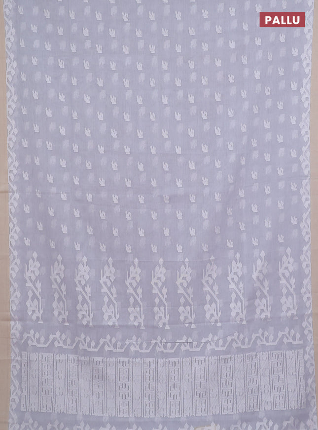 Khadi cotton saree pastel grey and sandal with allover thread woven buttas and thread woven border