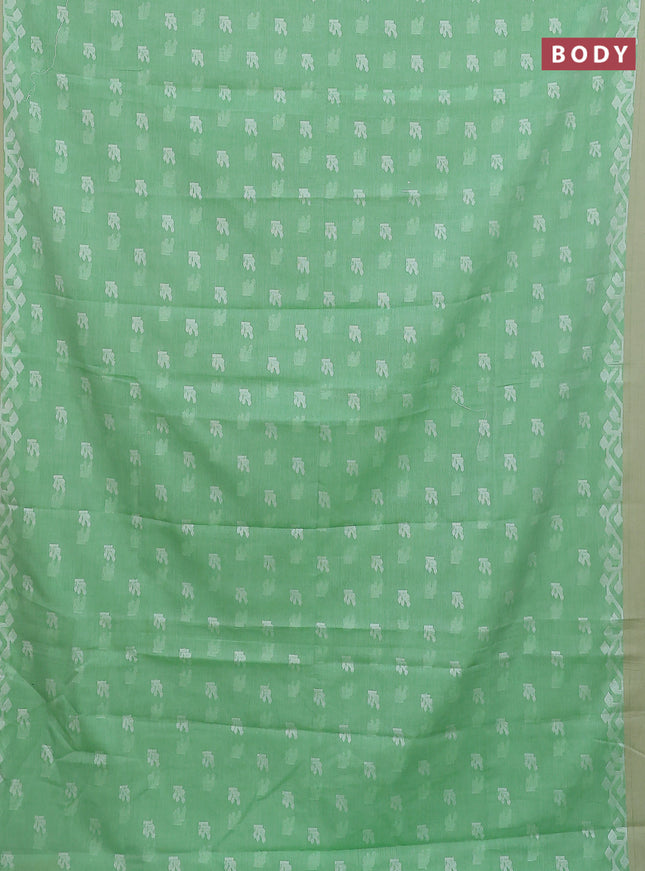 Khadi cotton saree green and sandal with allover thread woven buttas and thread woven border