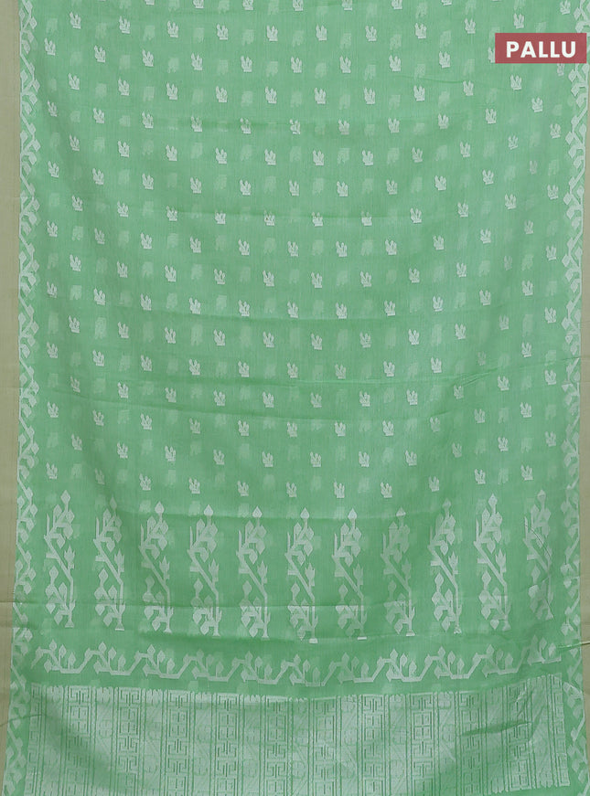 Khadi cotton saree green and sandal with allover thread woven buttas and thread woven border