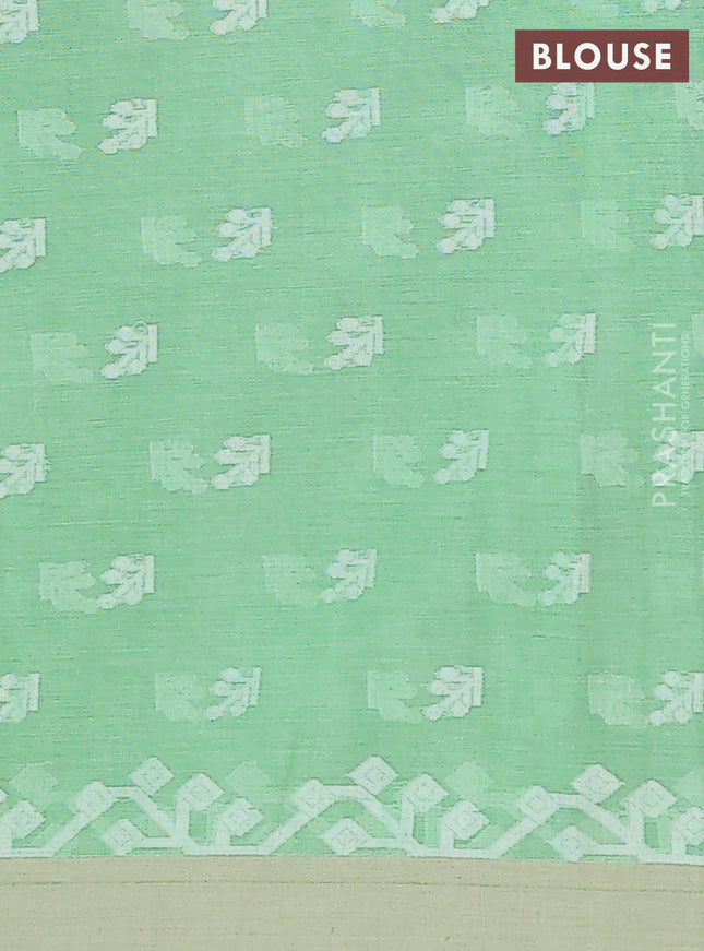 Khadi cotton saree green and sandal with allover thread woven buttas and thread woven border