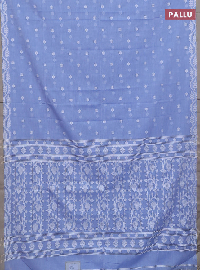 Khadi cotton saree blue shade and sandal with allover thread woven buttas and simple border