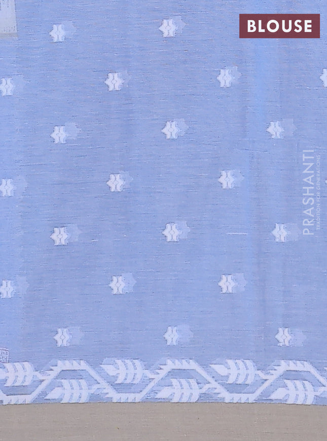 Khadi cotton saree blue shade and sandal with allover thread woven buttas and simple border