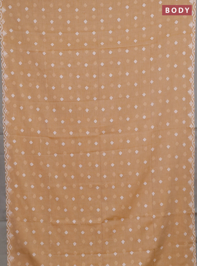 Khadi cotton saree sandal and grey with allover thread woven buttas and thread woven border