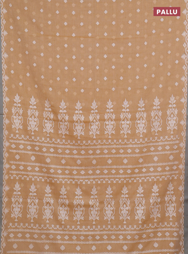 Khadi cotton saree sandal and grey with allover thread woven buttas and thread woven border