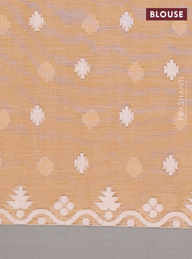 Khadi cotton saree sandal and grey with allover thread woven buttas and thread woven border