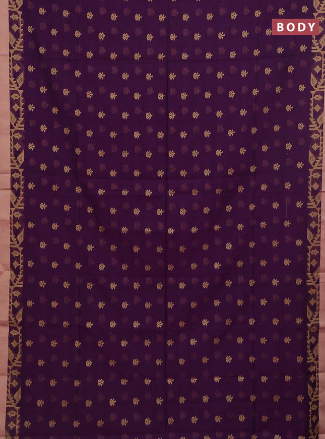 Khadi cotton saree purple and sandal with allover floral thread woven buttas and thread woven simple border