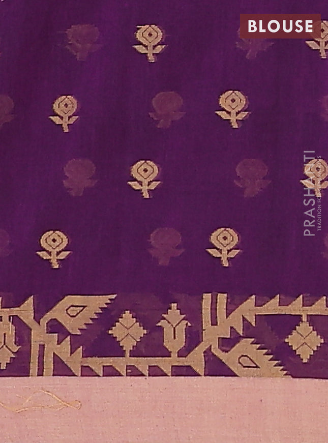 Khadi cotton saree purple and sandal with allover floral thread woven buttas and thread woven simple border