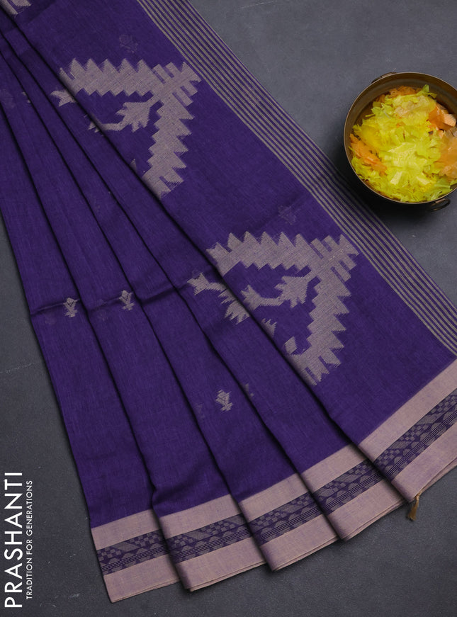 Khadi cotton saree violet and sandal with allover thread woven border and thread woven border