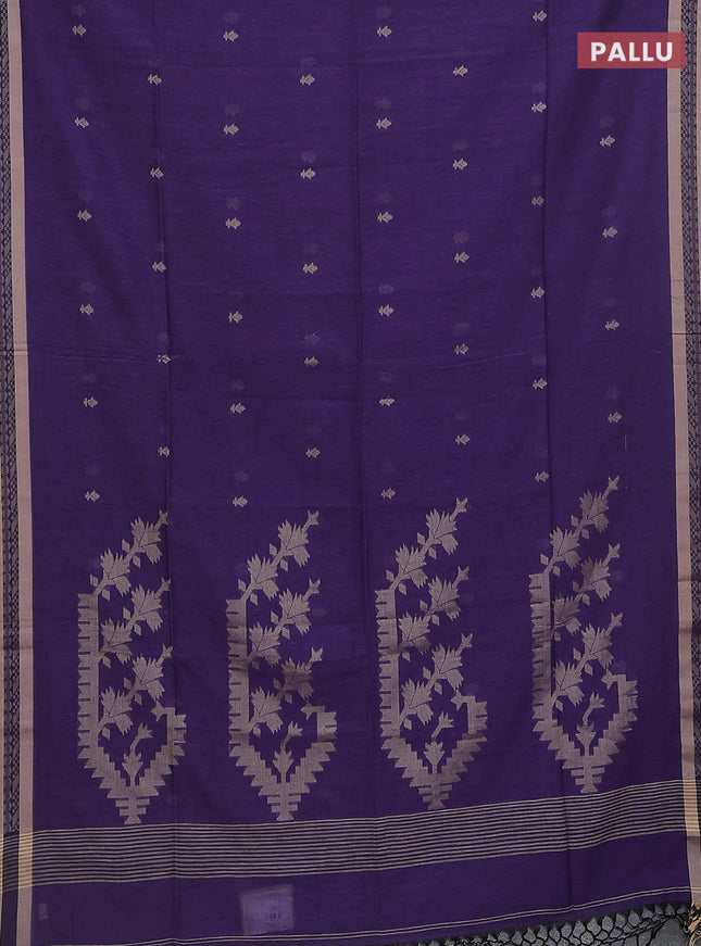 Khadi cotton saree violet and sandal with allover thread woven border and thread woven border
