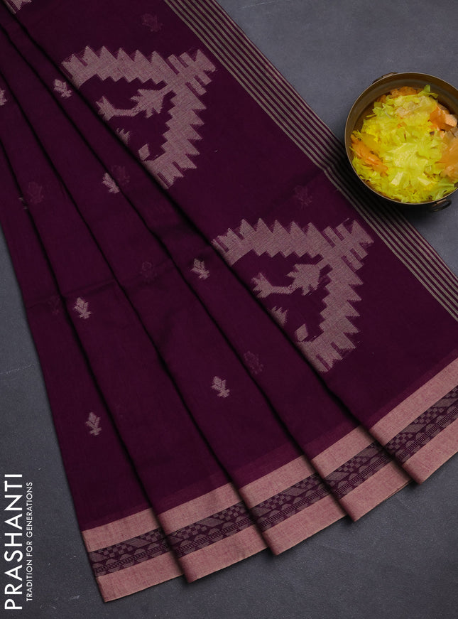 Khadi cotton saree purple and sandal with allover thread woven border and thread woven border