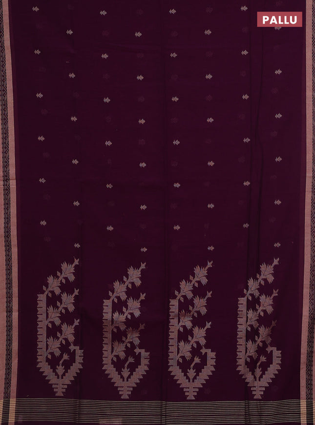 Khadi cotton saree purple and sandal with allover thread woven border and thread woven border