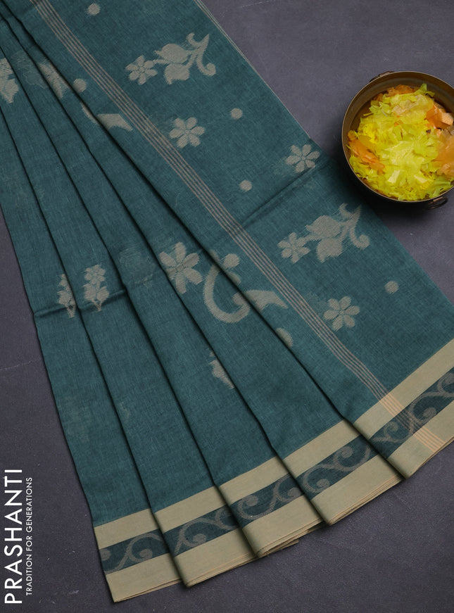 Khadi cotton saree pastel green and sandal with allover floral thread woven buttas and thread woven border