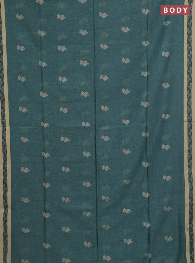 Khadi cotton saree pastel green and sandal with allover floral thread woven buttas and thread woven border