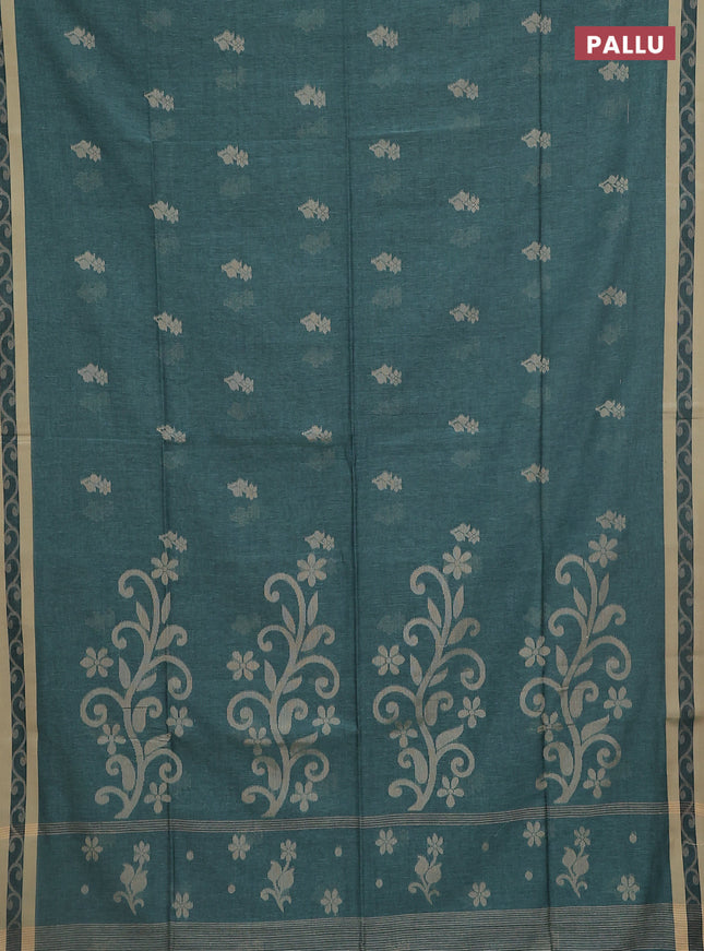 Khadi cotton saree pastel green and sandal with allover floral thread woven buttas and thread woven border