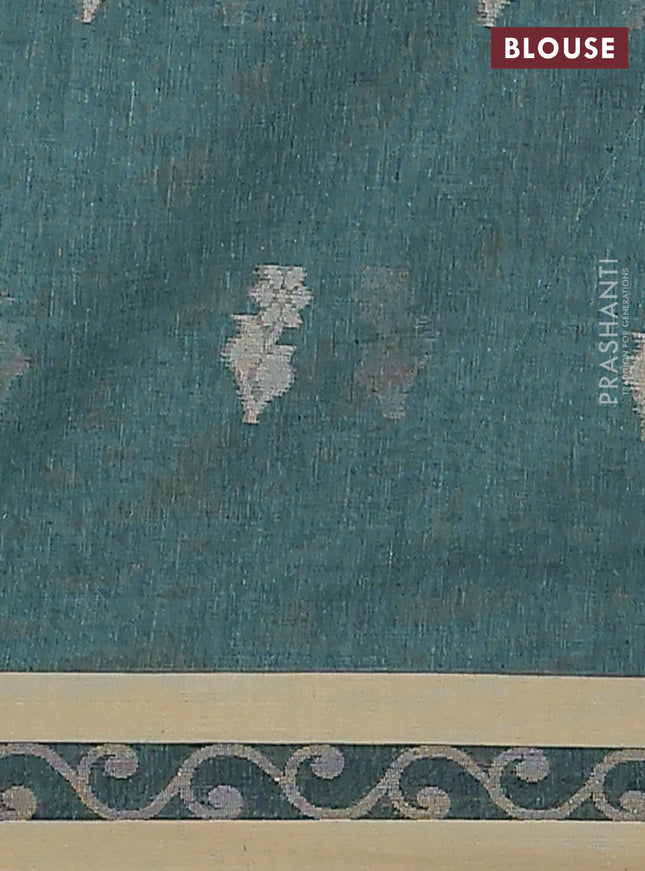 Khadi cotton saree pastel green and sandal with allover floral thread woven buttas and thread woven border