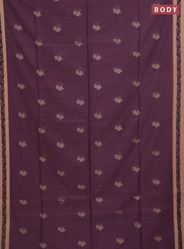 Khadi cotton saree rosy brown and sandal with allover floral thread woven buttas and thread woven border