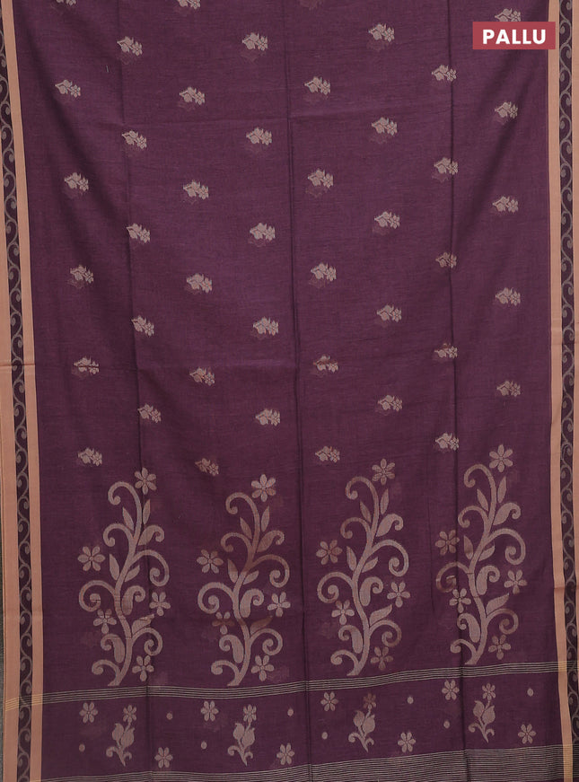 Khadi cotton saree rosy brown and sandal with allover floral thread woven buttas and thread woven border