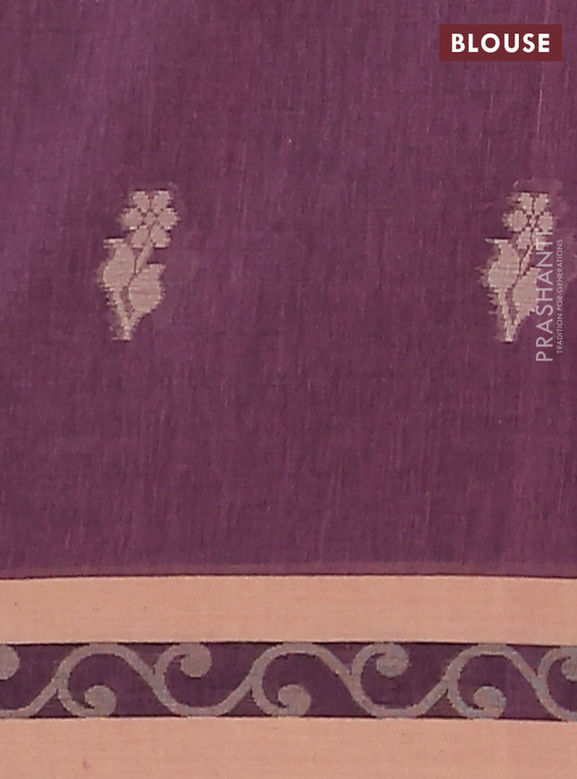 Khadi cotton saree rosy brown and sandal with allover floral thread woven buttas and thread woven border