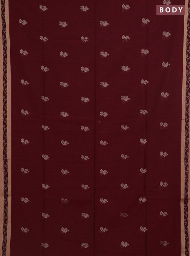 Khadi cotton saree maroon and sandal with allover floral thread woven buttas and thread woven border