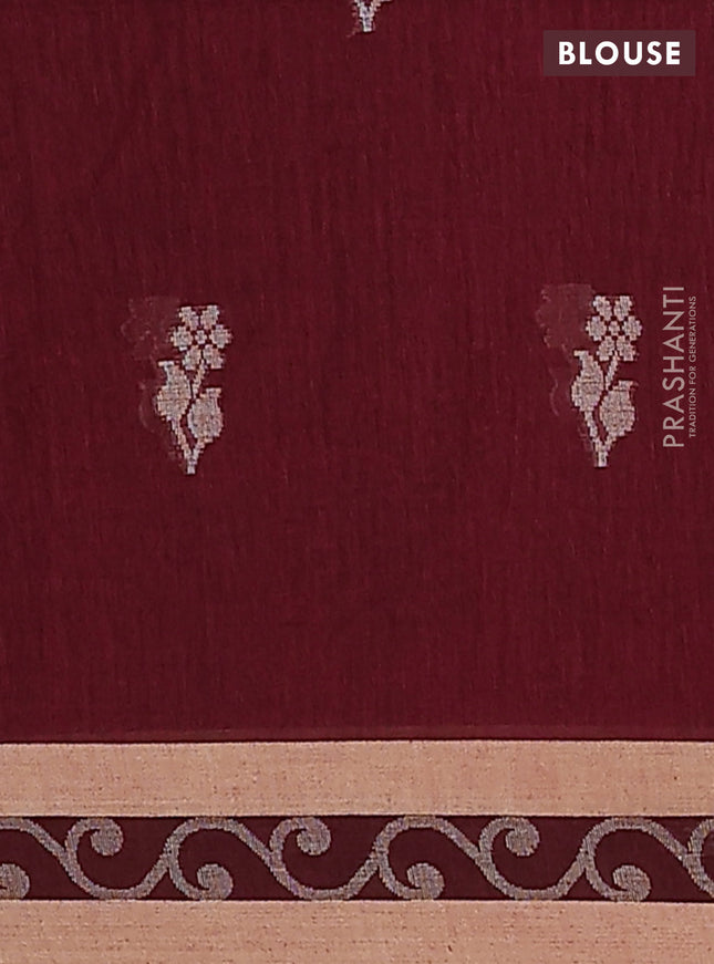 Khadi cotton saree maroon and sandal with allover floral thread woven buttas and thread woven border