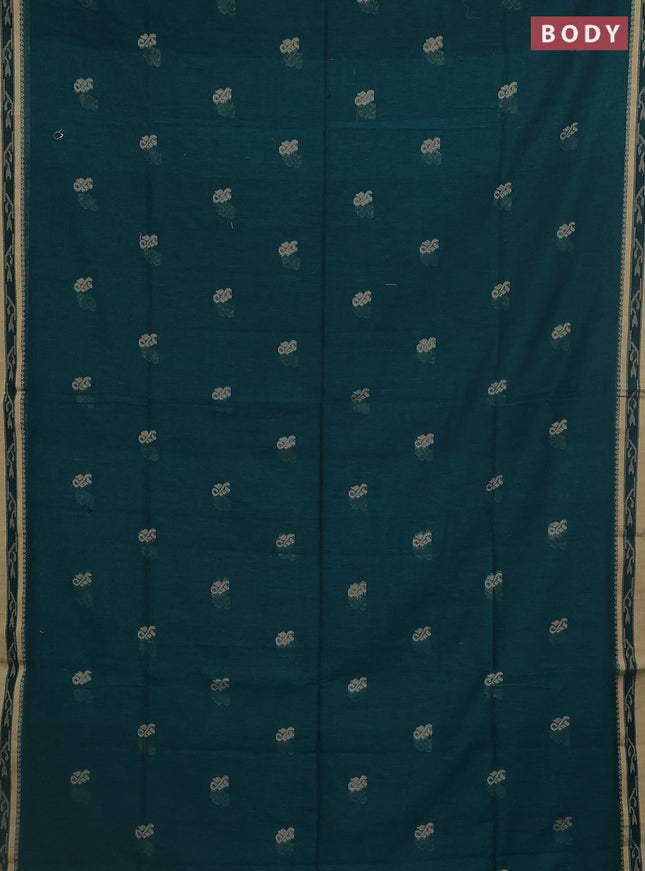 Khadi cotton saree peacock green and sandal with allover thread woven buttas and thread woven border