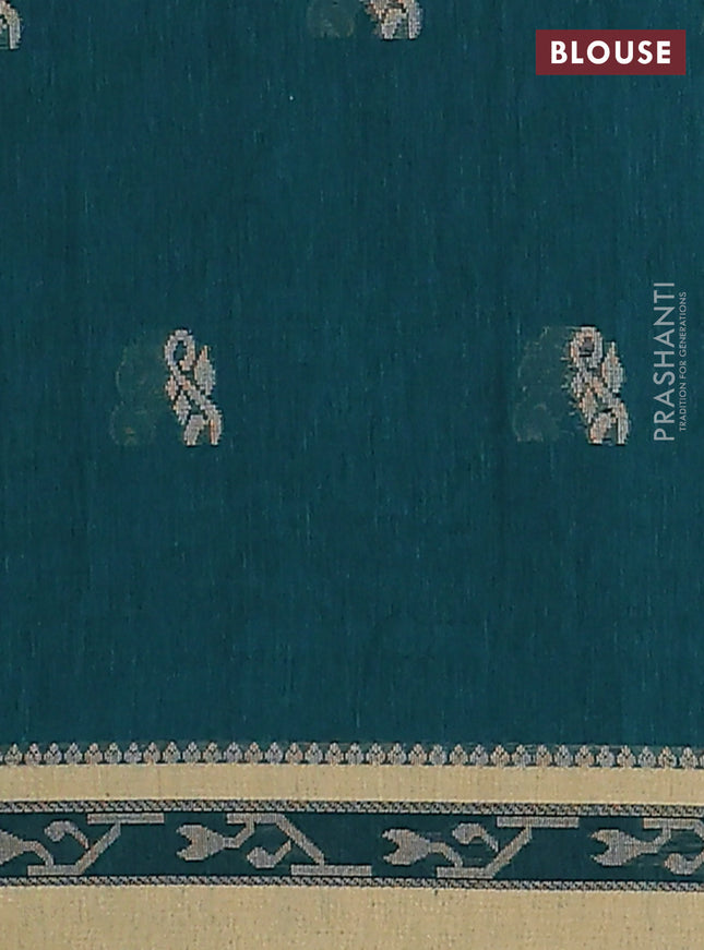 Khadi cotton saree peacock green and sandal with allover thread woven buttas and thread woven border