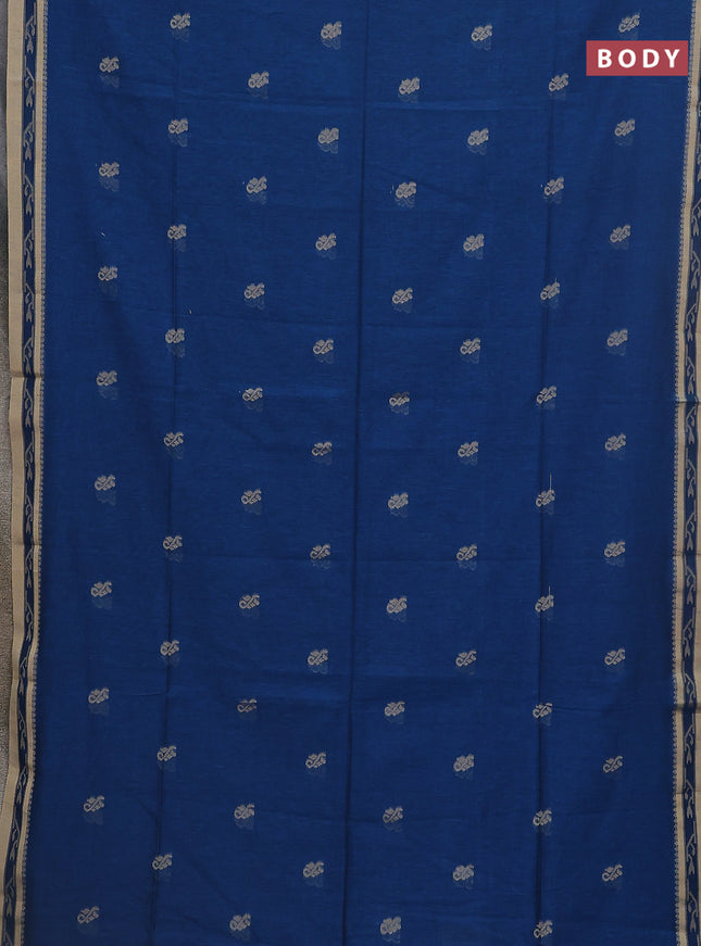 Khadi cotton saree peacock blue and sandal with allover thread woven buttas and thread woven border