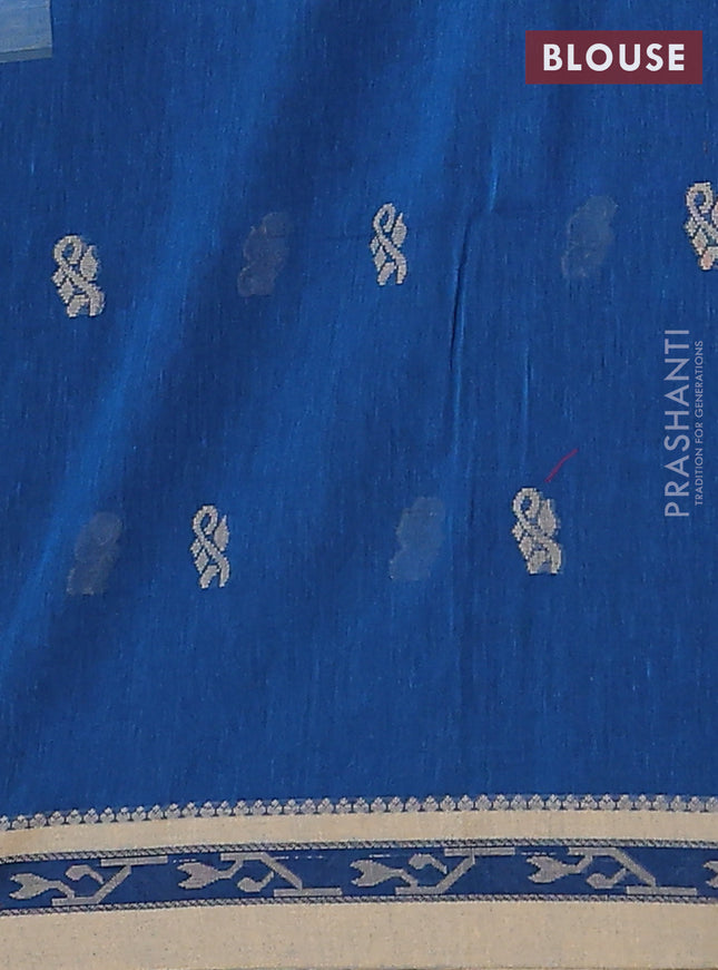 Khadi cotton saree peacock blue and sandal with allover thread woven buttas and thread woven border