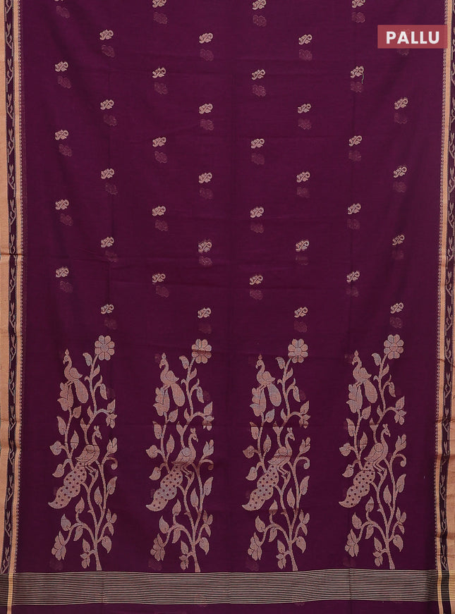 Khadi cotton saree purple and sandal with allover thread woven buttas and thread woven border