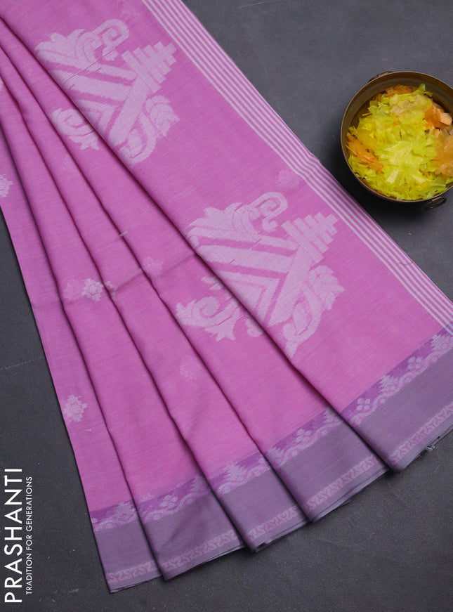 Khadi cotton saree lavender and grey with allover thread woven buttas and thread woven border