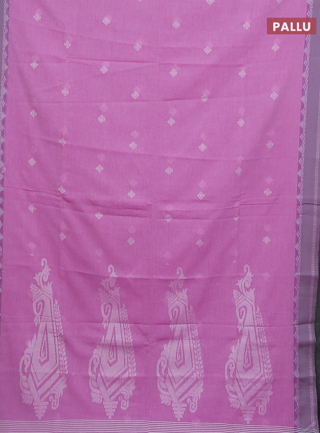 Khadi cotton saree lavender and grey with allover thread woven buttas and thread woven border