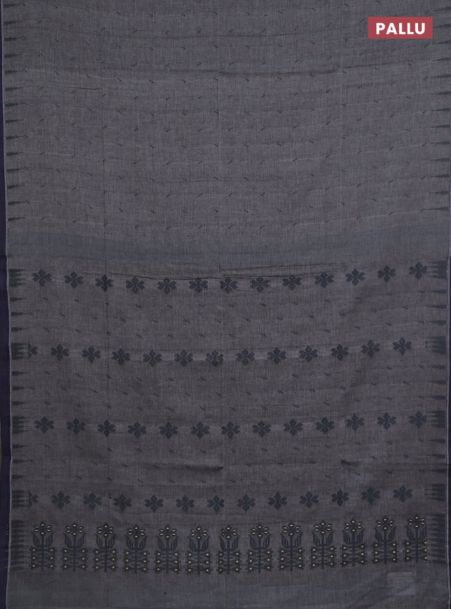 Khadi cotton saree grey and bluish grey with allover thread woven buttas and thread woven border
