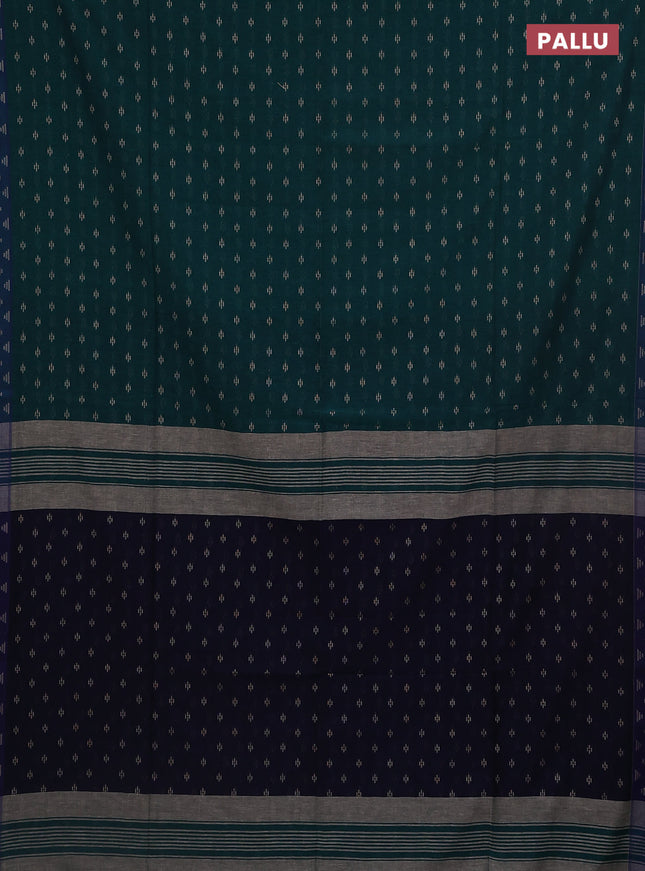 Khadi cotton saree bottle green and navy blue with allover thread woven buttas and thread woven border
