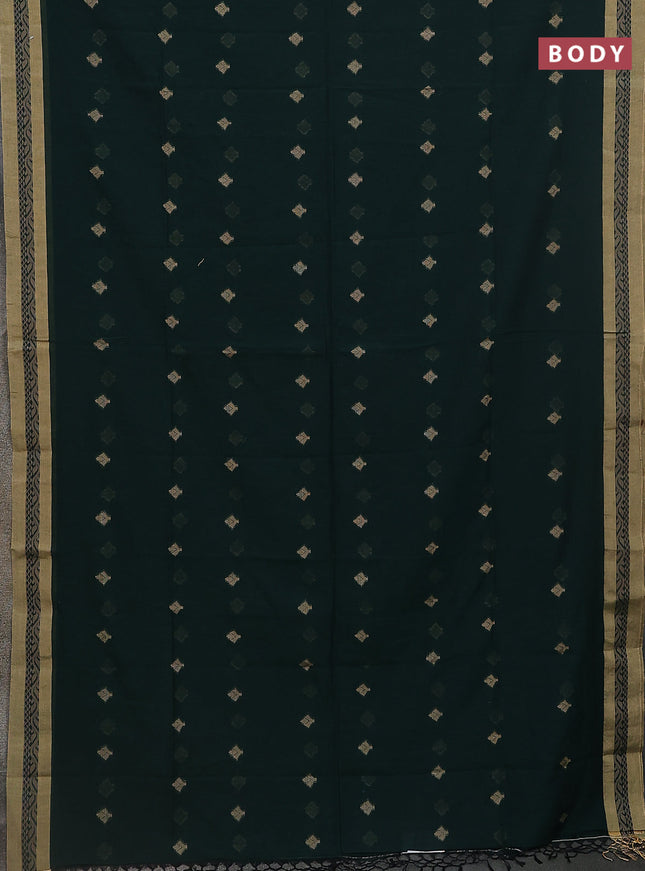 Khadi cotton saree bottle green and sandal with thread woven buttas and thread woven border