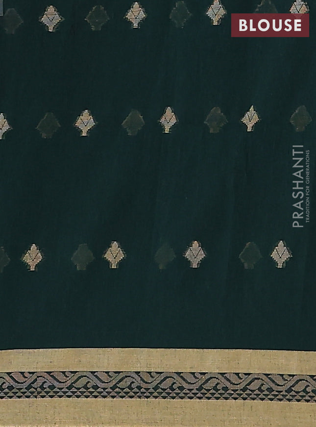 Khadi cotton saree bottle green and sandal with thread woven buttas and thread woven border