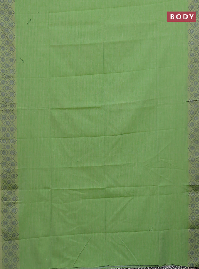 Khadi cotton saree green with plain body and thread woven border