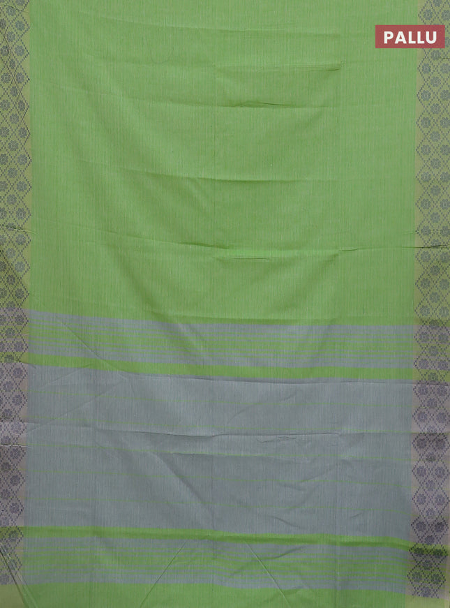 Khadi cotton saree green with plain body and thread woven border