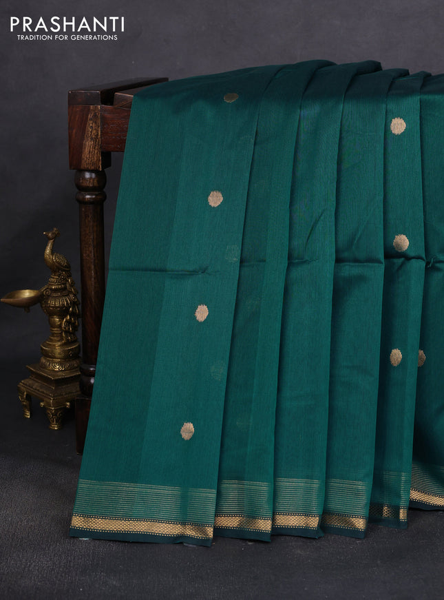 Maheshwari silk cotton saree green and dark magenta pink with zari woven buttas and zari woven border