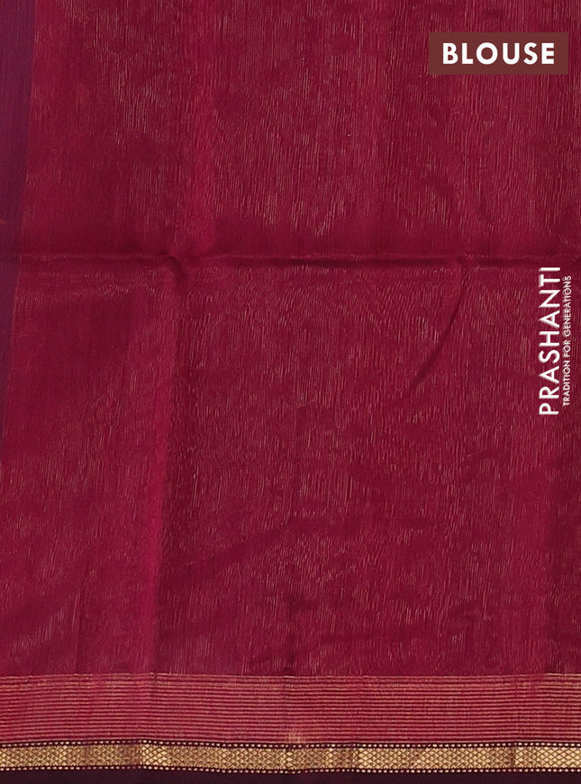 Maheshwari silk cotton saree green and dark magenta pink with zari woven buttas and zari woven border