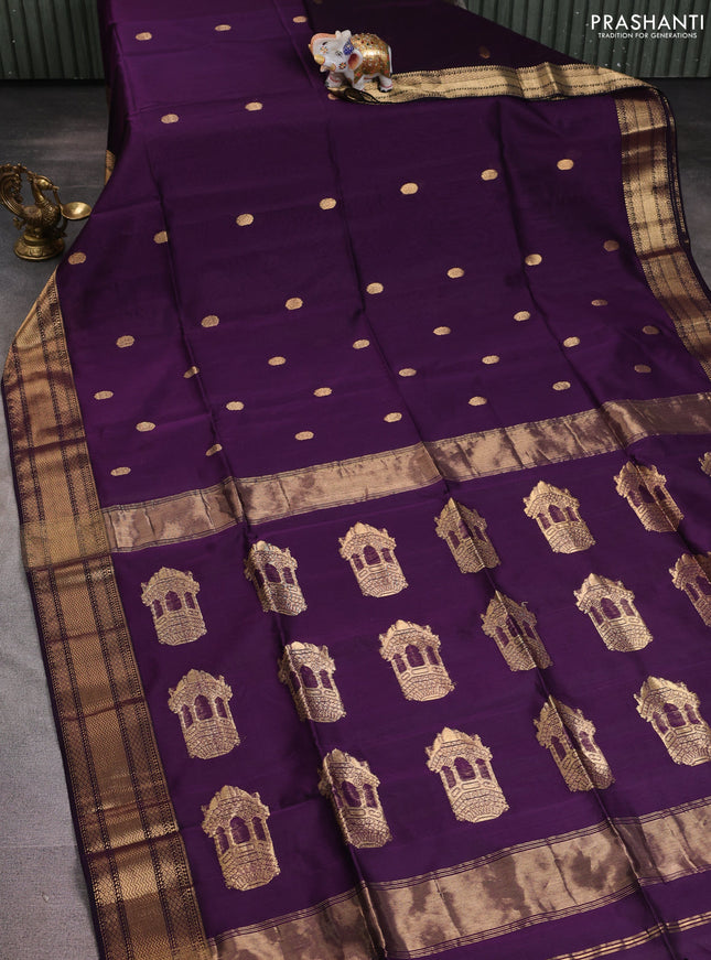 Maheshwari silk cotton saree purple with zari woven buttas and zari woven border