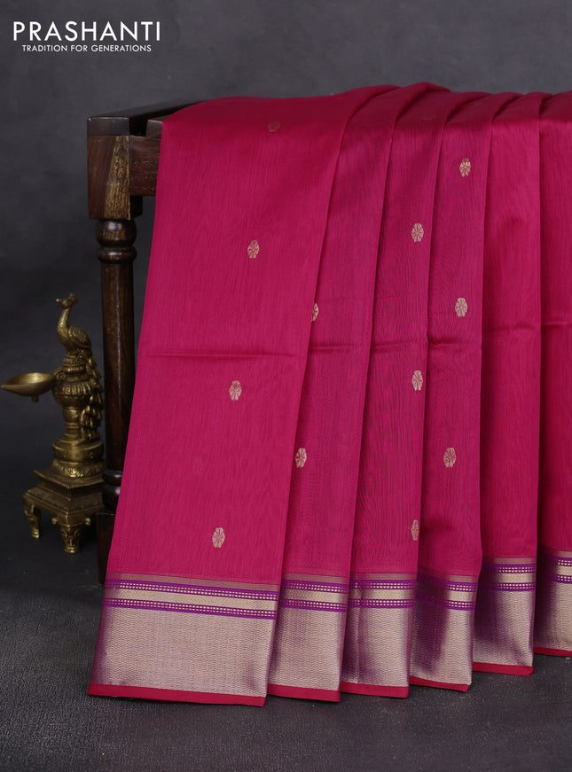 Maheshwari silk cotton saree pink and dual shade of blue with zari woven buttas and zari woven border