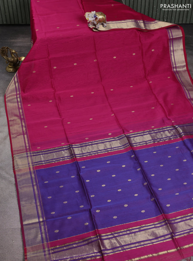Maheshwari silk cotton saree pink and dual shade of blue with zari woven buttas and zari woven border