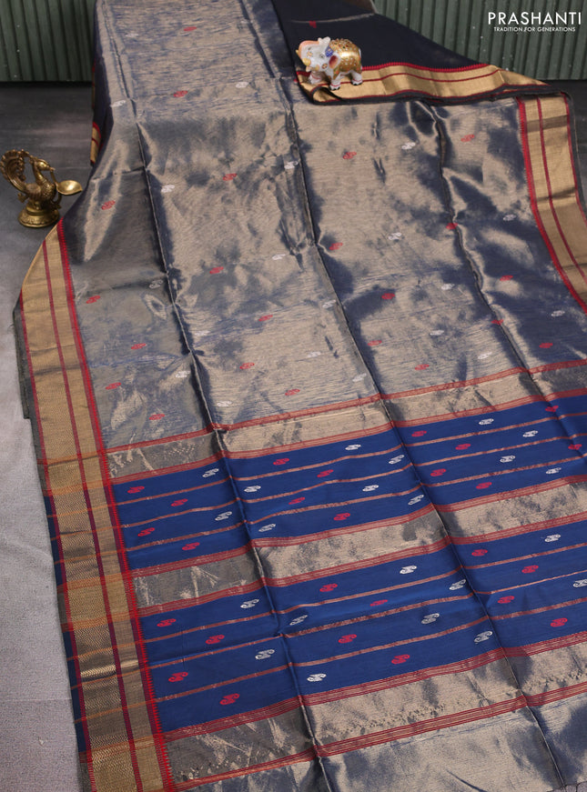 Maheshwari tissue silk cotton saree peacock blue with thread & zari woven buttas and zari woven border