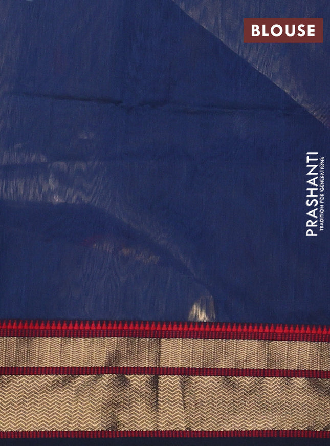Maheshwari tissue silk cotton saree peacock blue with thread & zari woven buttas and zari woven border