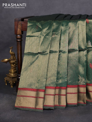 Maheshwari tissue silk cotton saree green and red with thread woven buttas and thread woven border