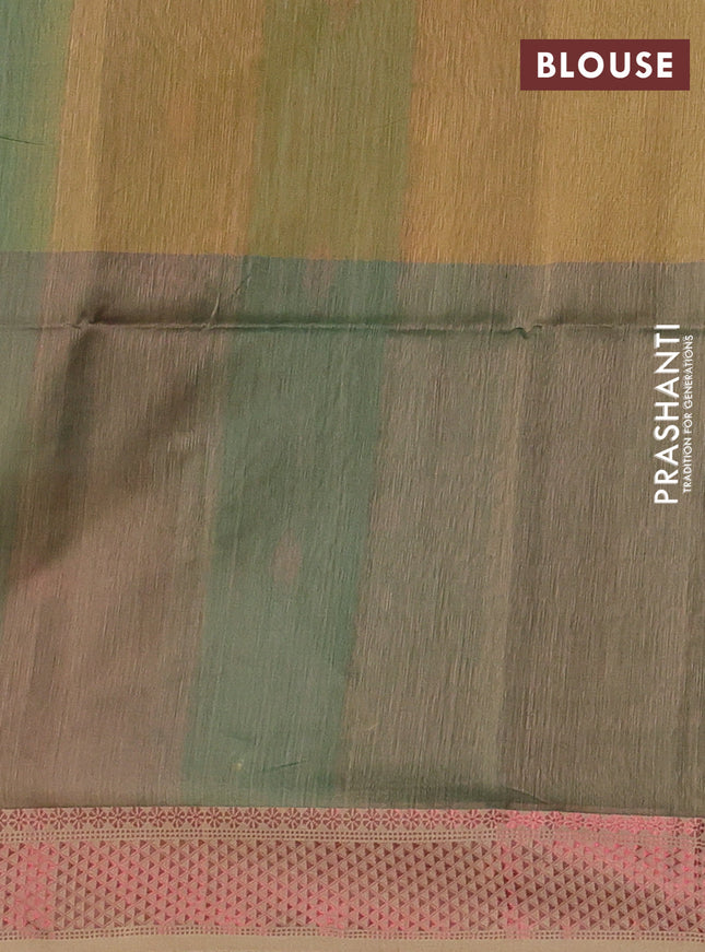 Maheshwari silk cotton saree dual shade of teal green and beige with allover zari weaves and woven border