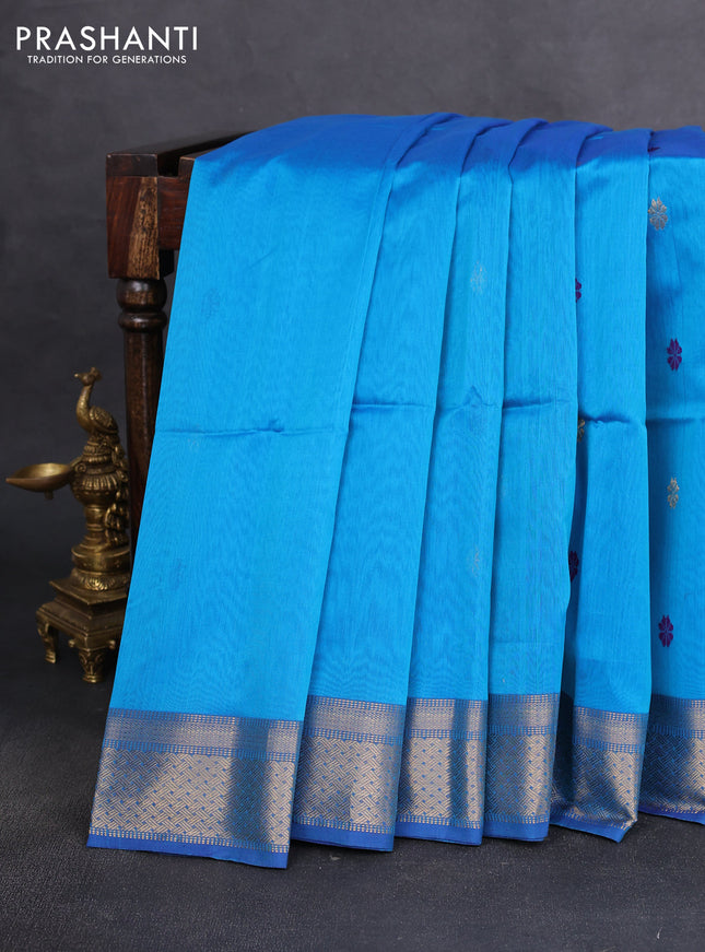 Maheshwari silk cotton saree cs blue and violet with thread & zari woven buttas and zari woven border