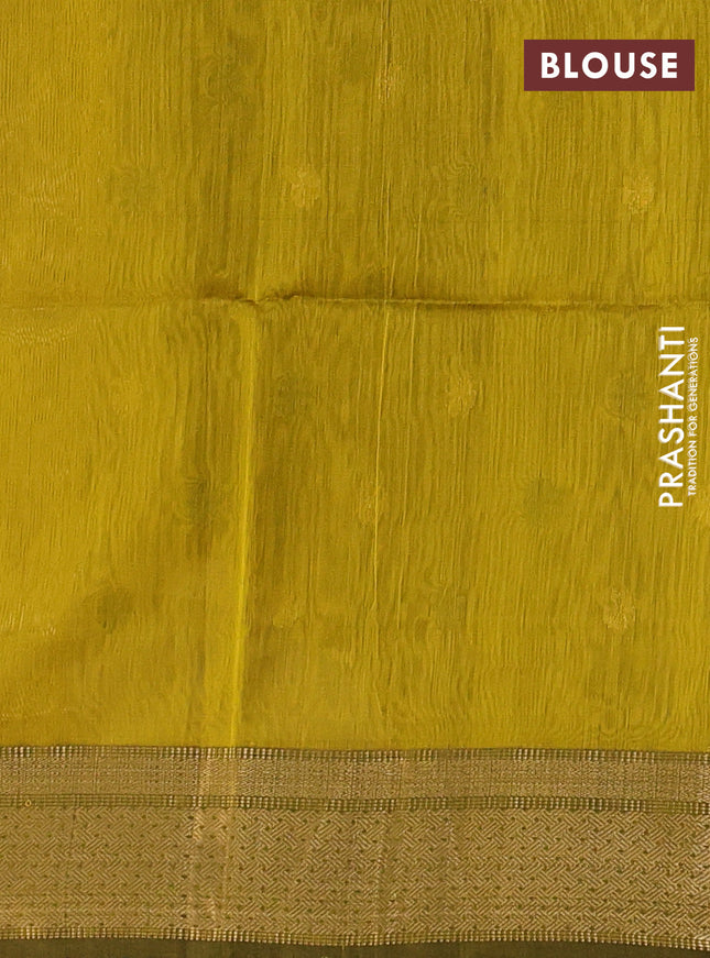 Maheshwari silk cotton saree bottle green and mustard yellow with thread & zari woven buttas and zari woven border