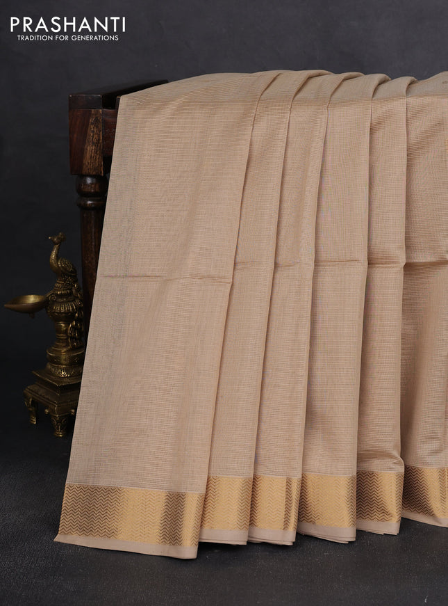 Maheshwari silk cotton saree beige with zari woven buttas and zari woven border